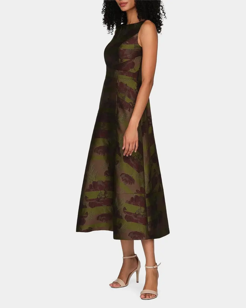 Kay Unger New York Camilla Floral Stripe Tea-Length Gown | Thumbnail 7