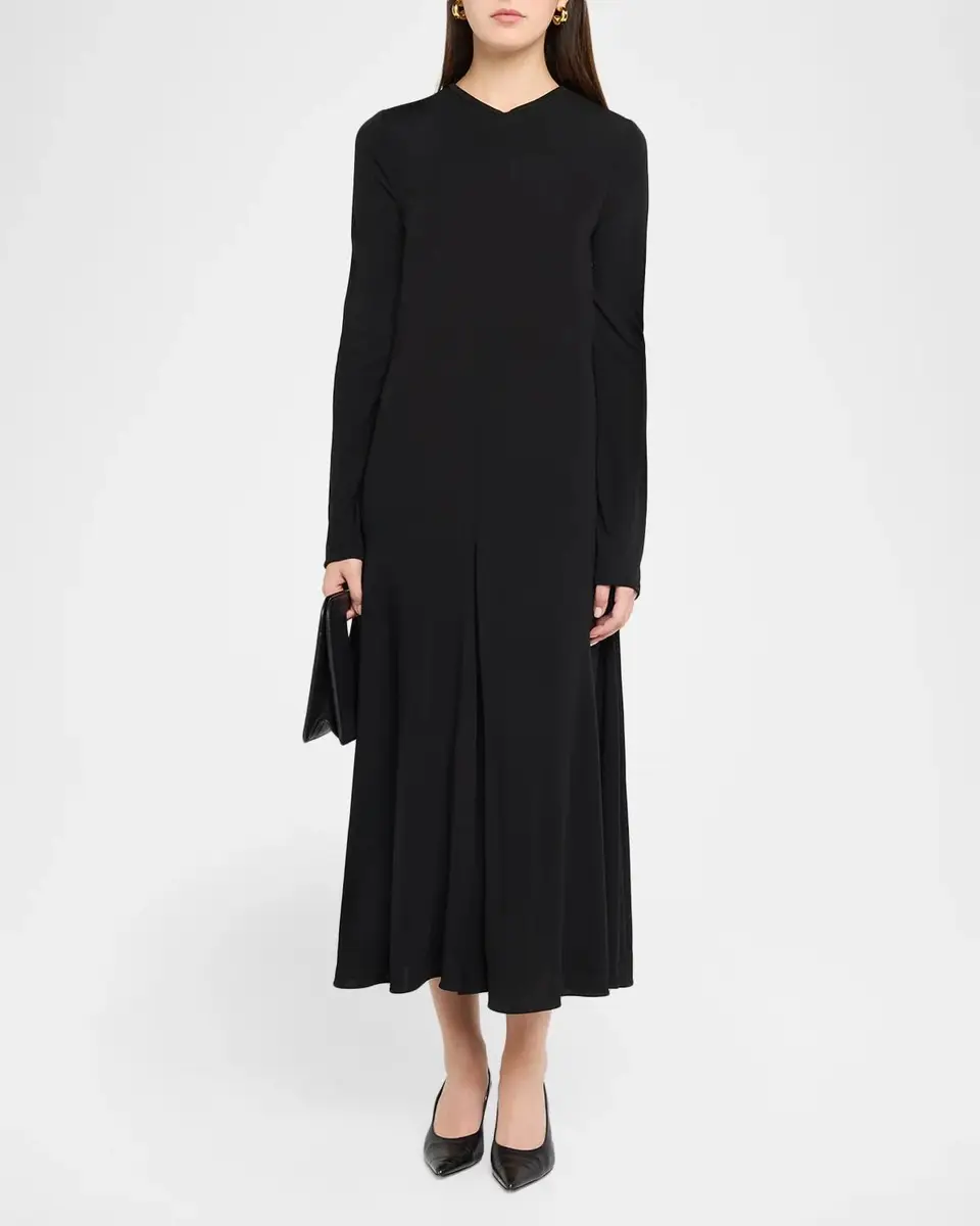 The Row Dina Long-Sleeve Jersey Godet Midi Dress | Thumbnail 2 The Row Dina Long-Sleeve Jersey Godet Midi Dress | Thumbnail 2