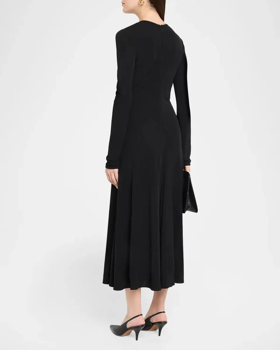 The Row Dina Long-Sleeve Jersey Godet Midi Dress | Thumbnail 3 The Row Dina Long-Sleeve Jersey Godet Midi Dress | Thumbnail 3