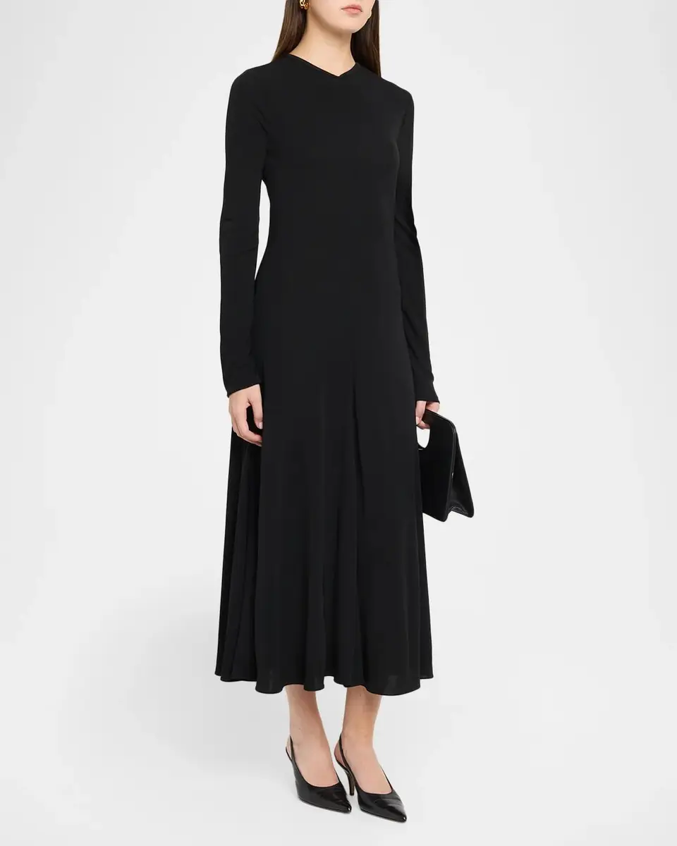 The Row Dina Long-Sleeve Jersey Godet Midi Dress | Thumbnail 4 The Row Dina Long-Sleeve Jersey Godet Midi Dress | Thumbnail 4