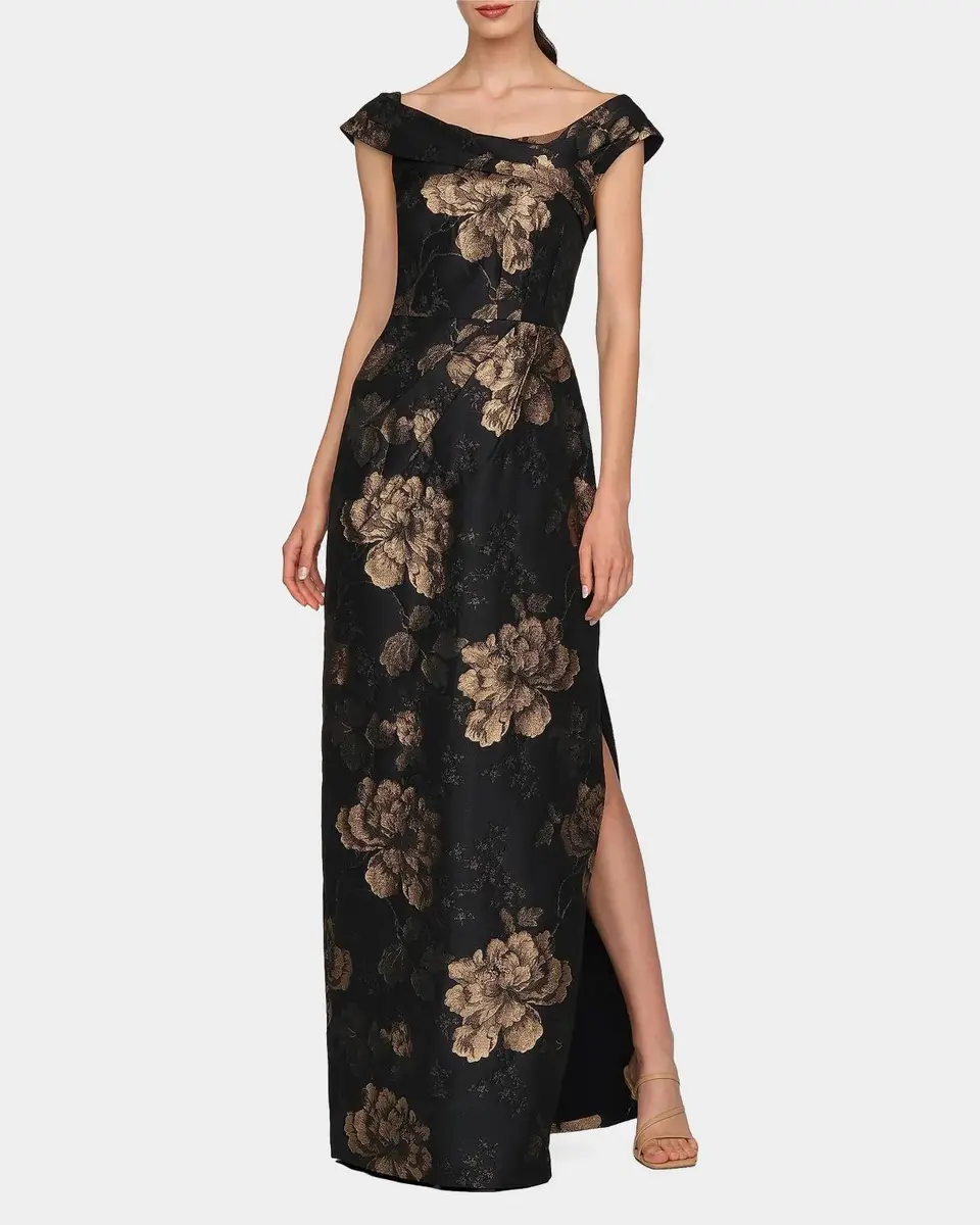 Kay Unger New York Myla Floral Jacqaurd Column Gown | Thumbnail 2 Kay Unger New York Myla Floral Jacqaurd Column Gown | Thumbnail 2