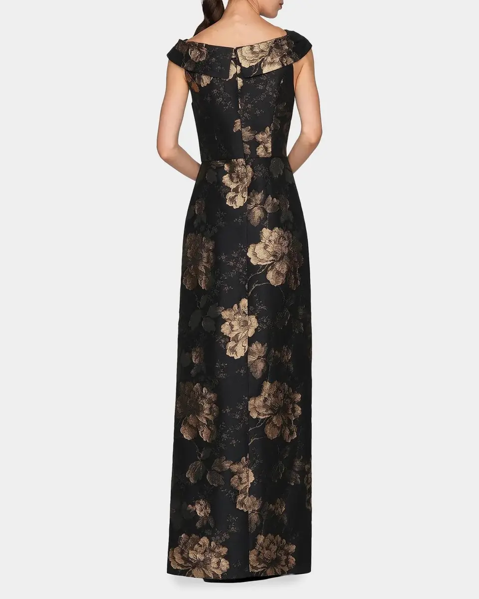 Kay Unger New York Myla Floral Jacqaurd Column Gown | Thumbnail 3 Kay Unger New York Myla Floral Jacqaurd Column Gown | Thumbnail 3