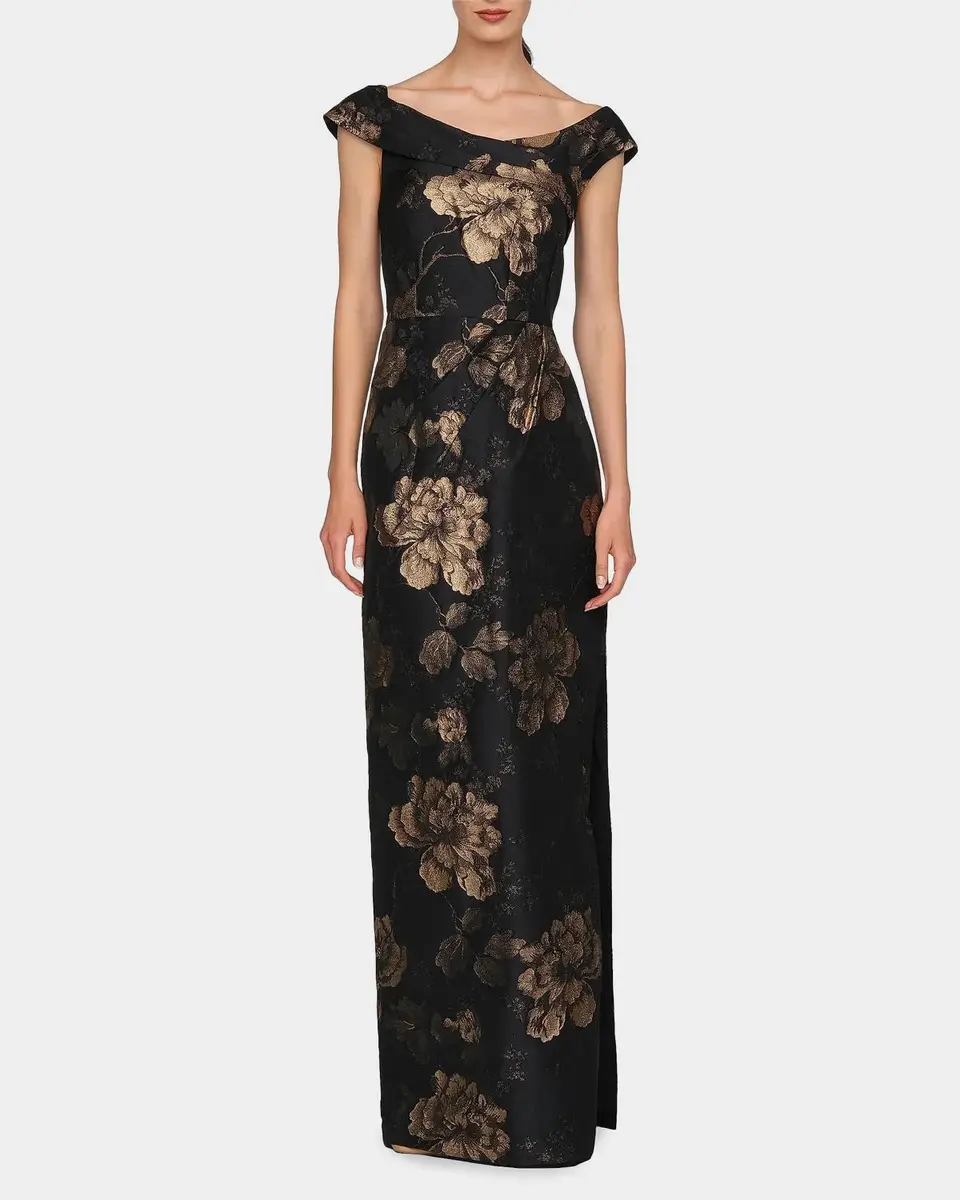 Kay Unger New York Myla Floral Jacqaurd Column Gown | Thumbnail 4 Kay Unger New York Myla Floral Jacqaurd Column Gown | Thumbnail 4