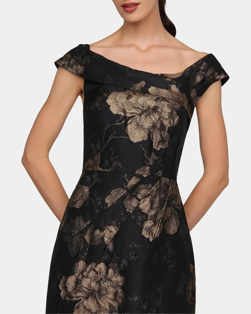 Kay Unger New York Myla Floral Jacqaurd Column Gown | Thumbnail 5 Kay Unger New York Myla Floral Jacqaurd Column Gown | Thumbnail 5