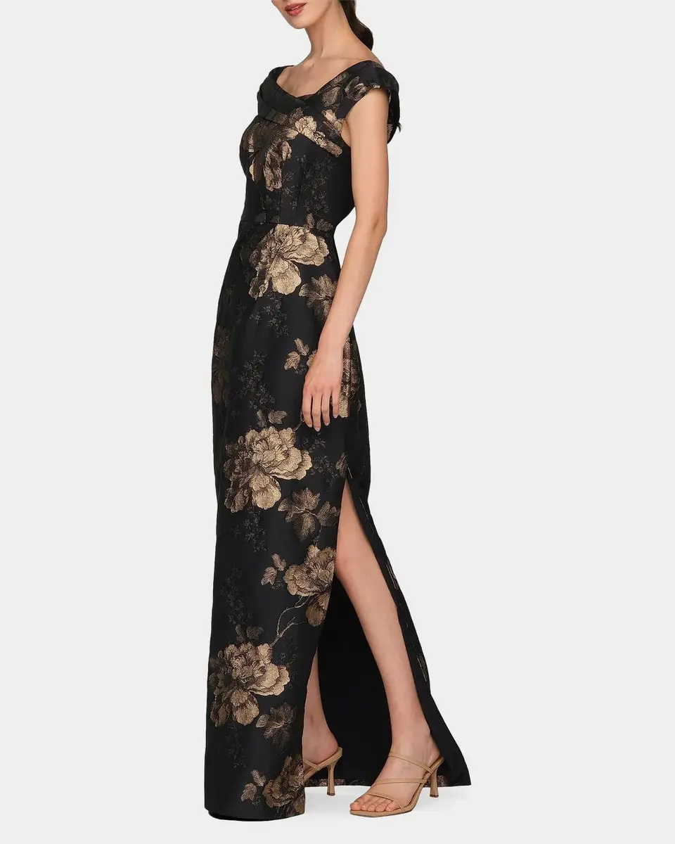 Kay Unger New York Myla Floral Jacqaurd Column Gown | Thumbnail 6 Kay Unger New York Myla Floral Jacqaurd Column Gown | Thumbnail 6