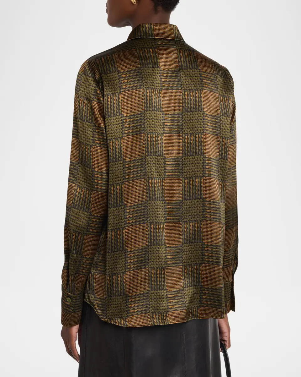 Lafayette 148 New York Scottie Glen Check-Print Silk Blouse | Thumbnail 3