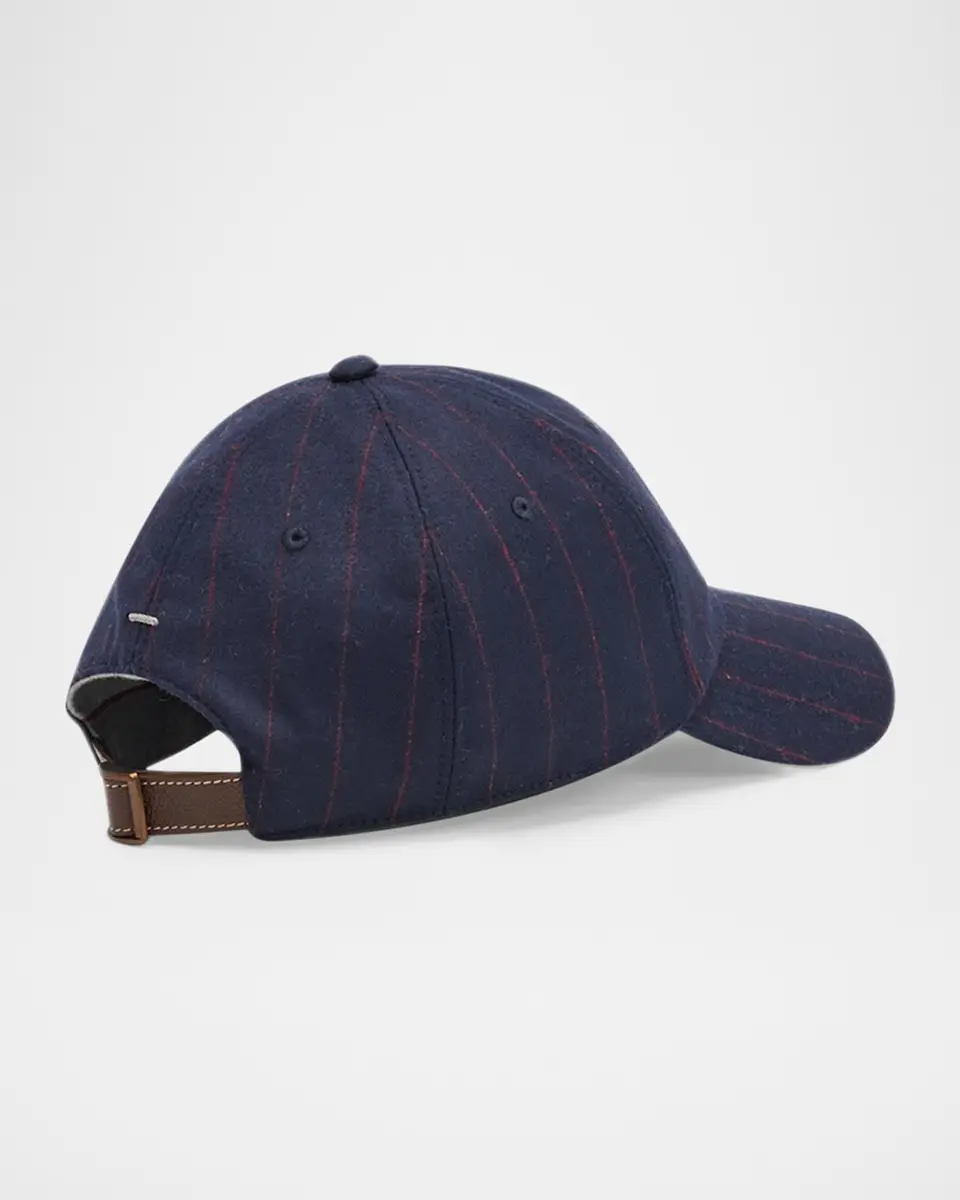 Brunello Cucinelli Men's Logo Pinstripe Virgin Wool Baseball Cap | Thumbnail 2