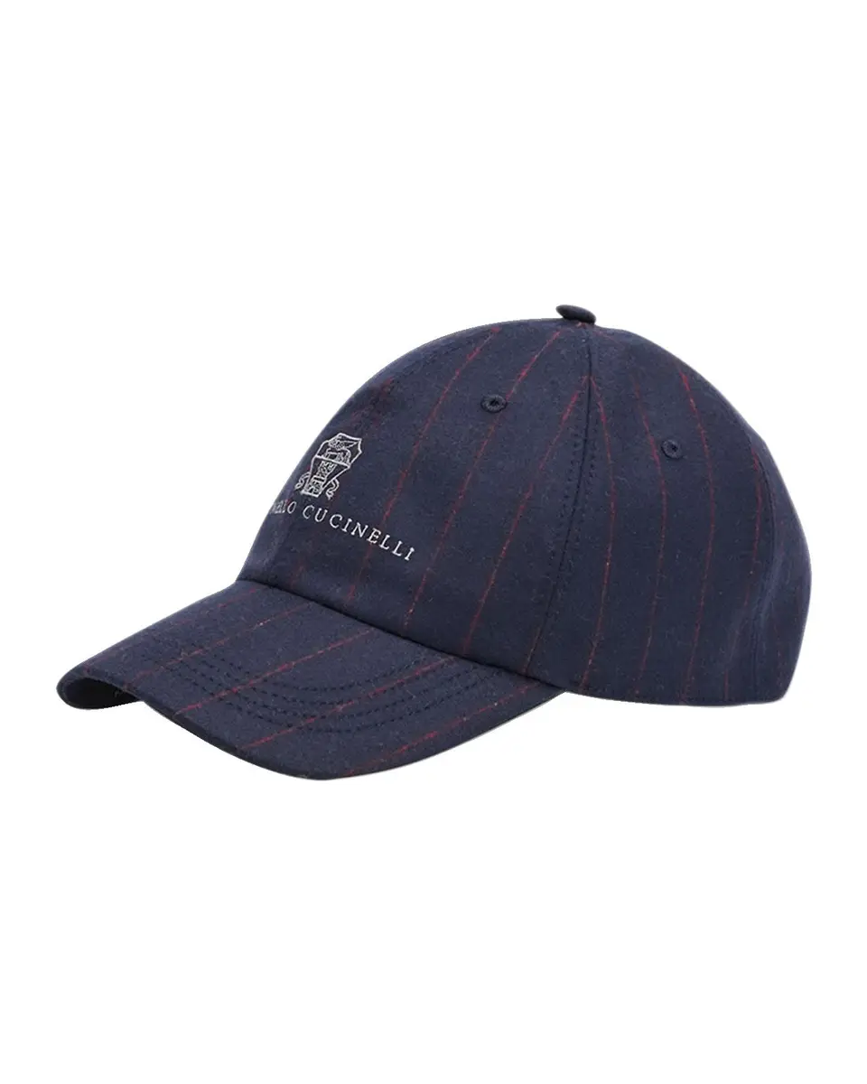 Brunello Cucinelli Men's Logo Pinstripe Virgin Wool Baseball Cap | Thumbnail 3