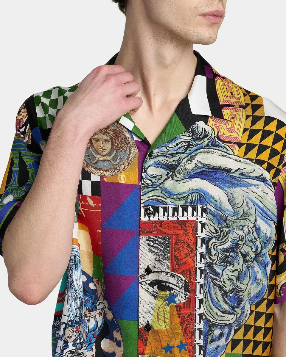 Versace Medusa Collage Silk Twill Camp Shirt | Thumbnail 5 Versace Medusa Collage Silk Twill Camp Shirt | Thumbnail 5