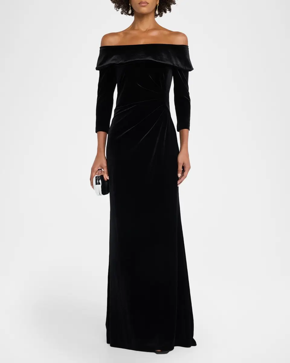 Rickie Freeman for Teri Jon Off-Shoulder Stretch Vevlet Column Gown | Thumbnail 2