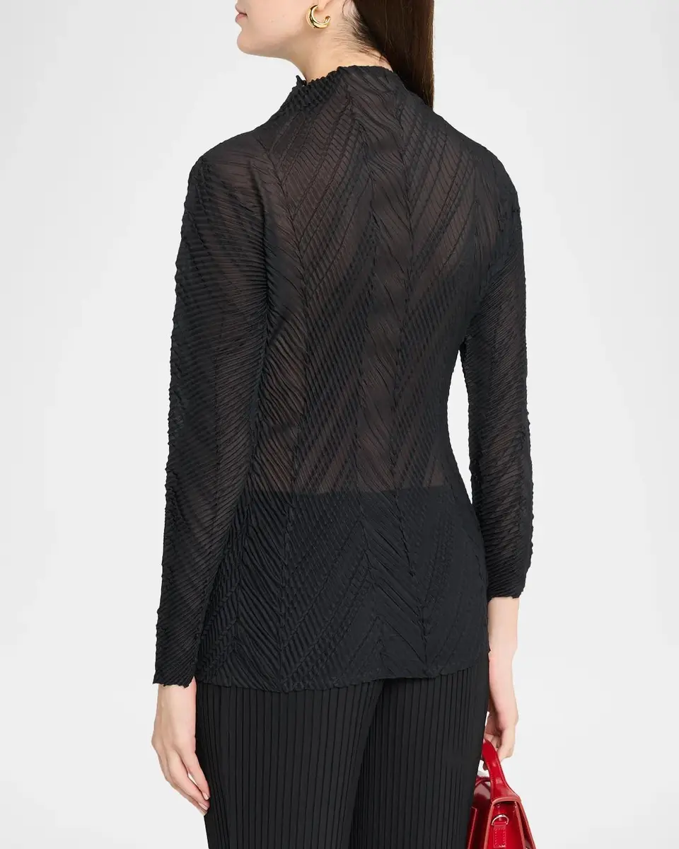 Issey Miyake Zigzag Pleats Chiffon Long-Sleeve Top | Thumbnail 3 Issey Miyake Zigzag Pleats Chiffon Long-Sleeve Top | Thumbnail 3