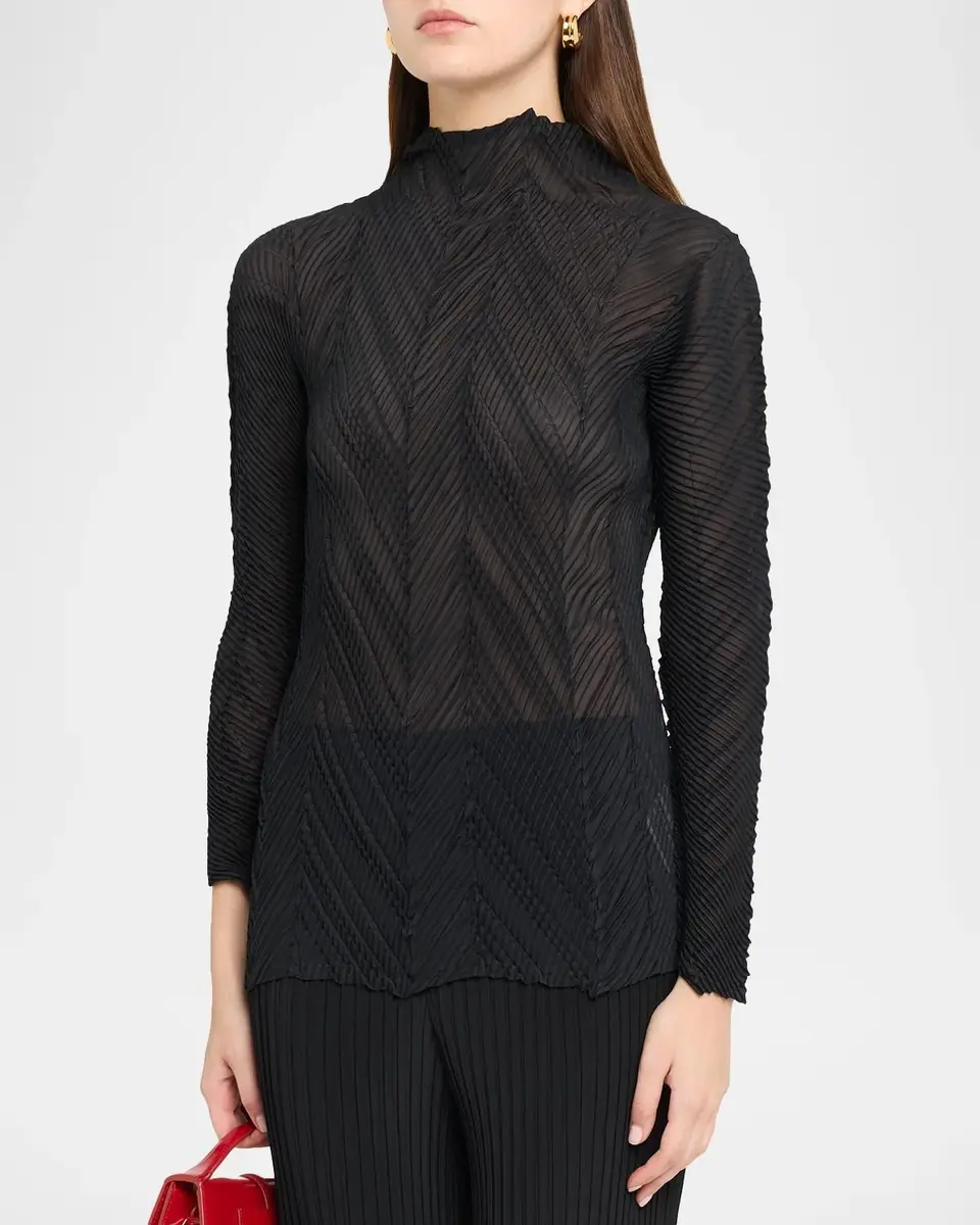 Issey Miyake Zigzag Pleats Chiffon Long-Sleeve Top | Thumbnail 4 Issey Miyake Zigzag Pleats Chiffon Long-Sleeve Top | Thumbnail 4