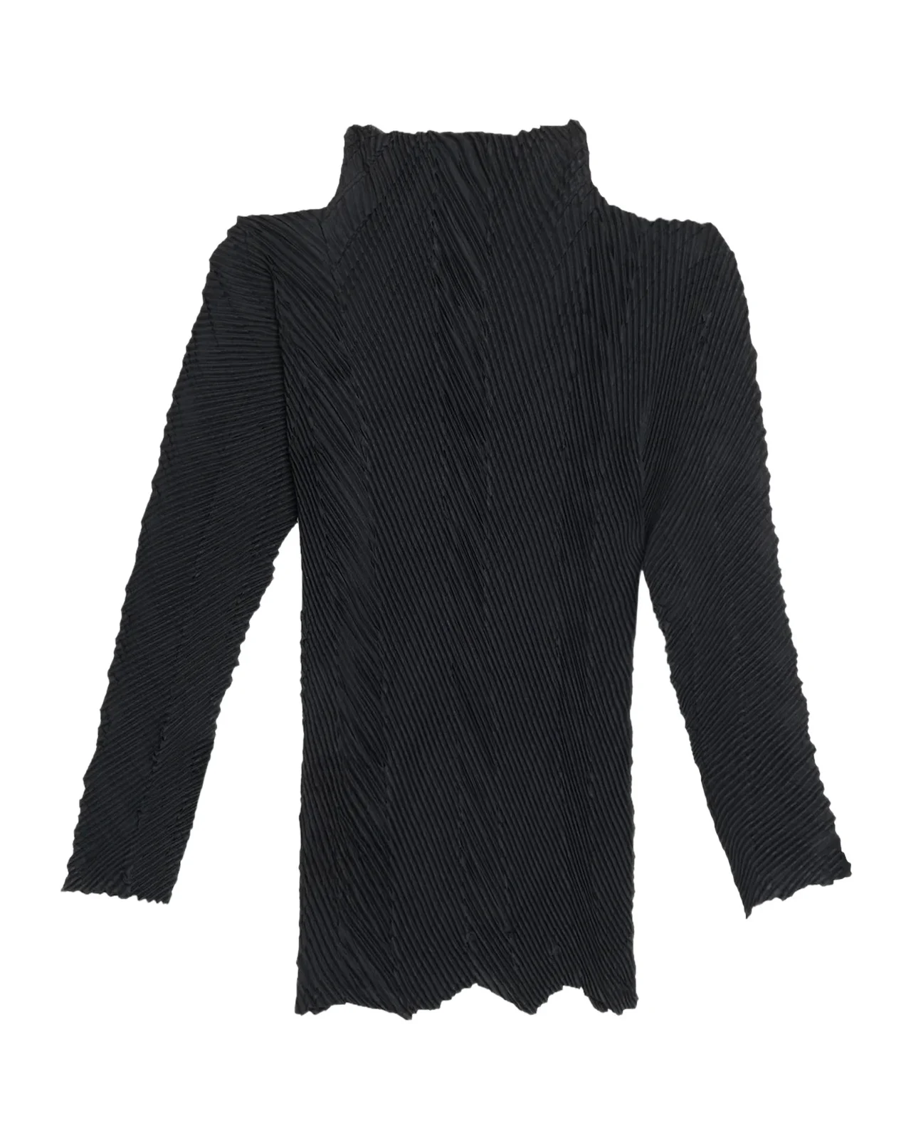 Zigzag Pleats Chiffon Long-Sleeve Top