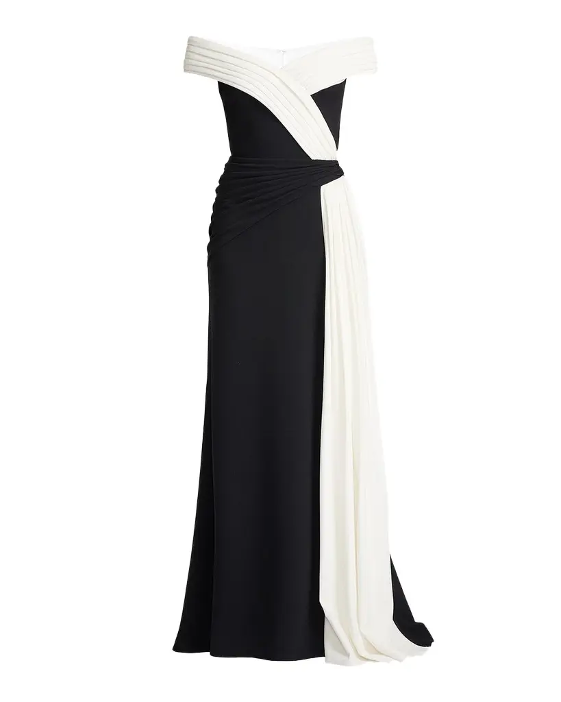 Tadashi Shoji Lohner Two-Tone Draped Off-The-Shoulder Trumpet Gown