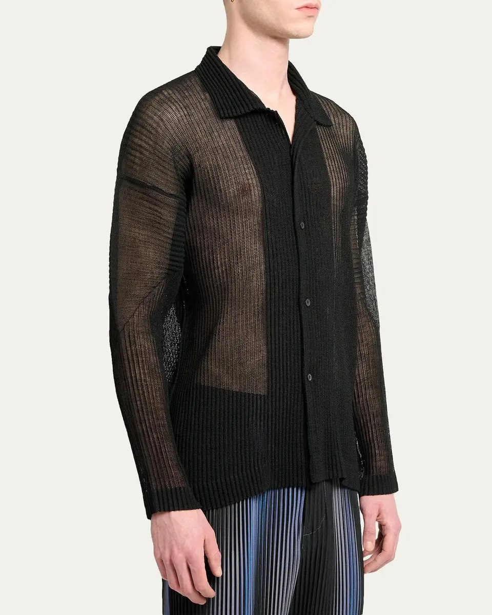 Homme Plissé Issey Miyake Men's Rustic Mesh Button-Down Shirt | Thumbnail 4 Homme Plissé Issey Miyake Men's Rustic Mesh Button-Down Shirt | Thumbnail 4