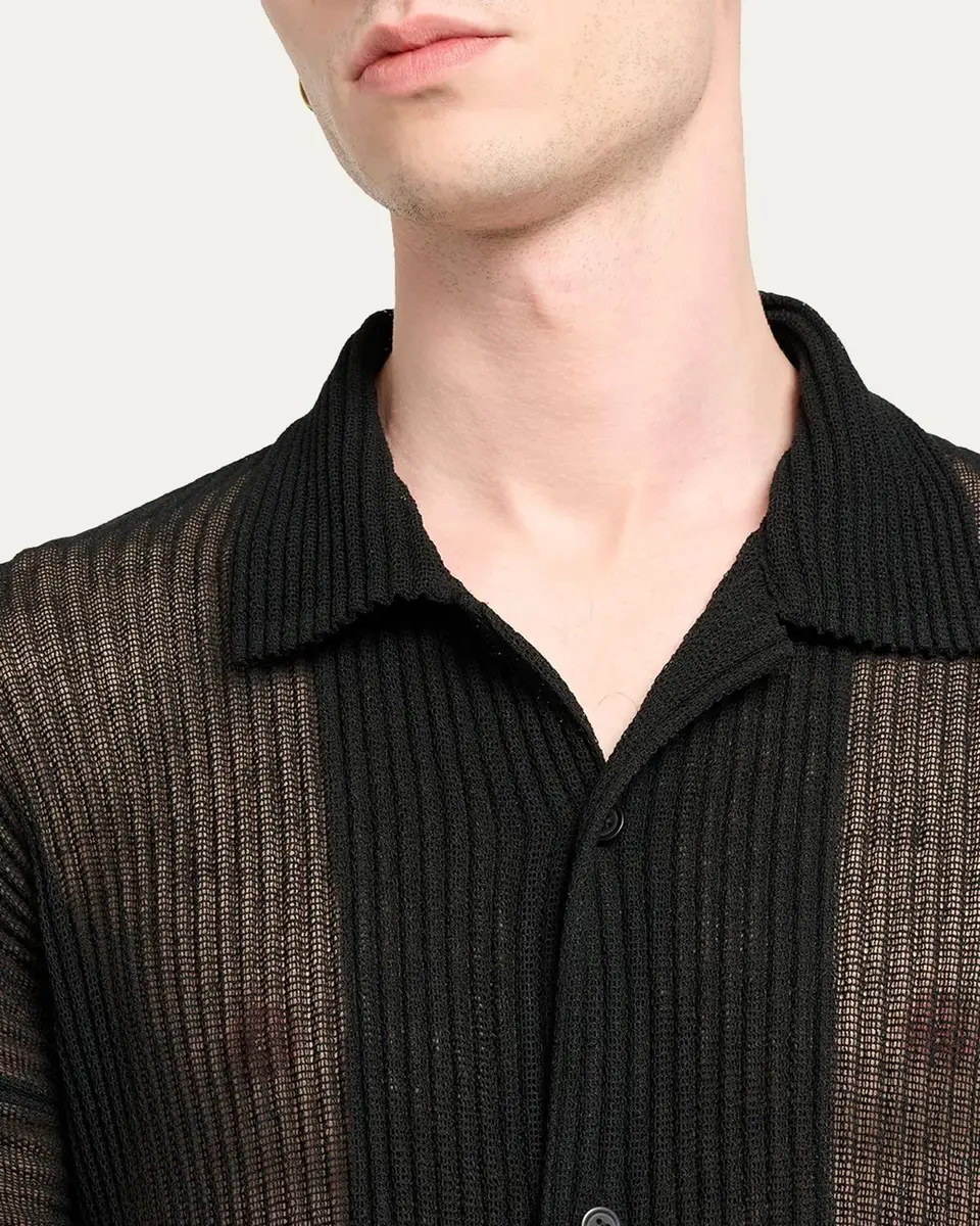 Homme Plissé Issey Miyake Men's Rustic Mesh Button-Down Shirt | Thumbnail 5 Homme Plissé Issey Miyake Men's Rustic Mesh Button-Down Shirt | Thumbnail 5