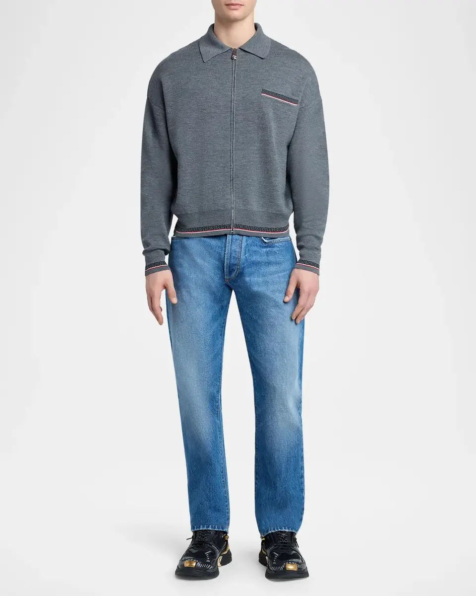 Versace Men's Virgin Wool Knit Zip-Up Sweater | Thumbnail 2
