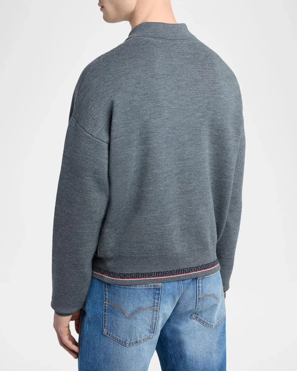 Versace Men's Virgin Wool Knit Zip-Up Sweater | Thumbnail 3
