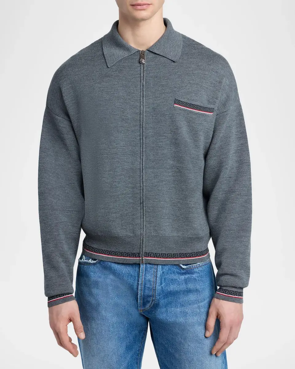 Versace Men's Virgin Wool Knit Zip-Up Sweater | Thumbnail 4