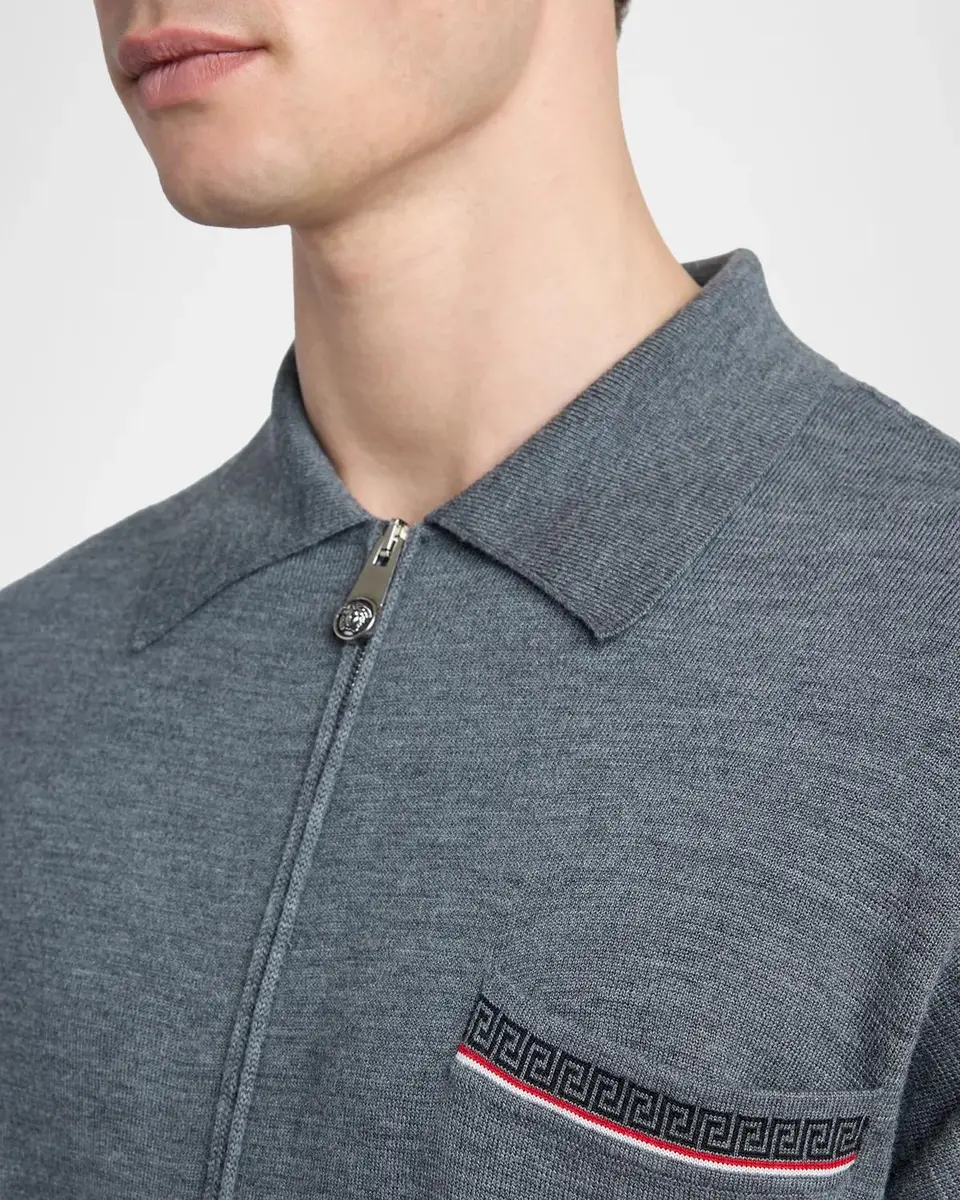 Versace Men's Virgin Wool Knit Zip-Up Sweater | Thumbnail 5