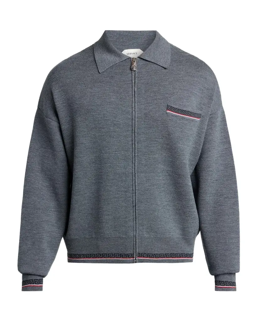 Versace Men's Virgin Wool Knit Zip-Up Sweater | Image 1 Versace Men's Virgin Wool Knit Zip-Up Sweater | Image 1