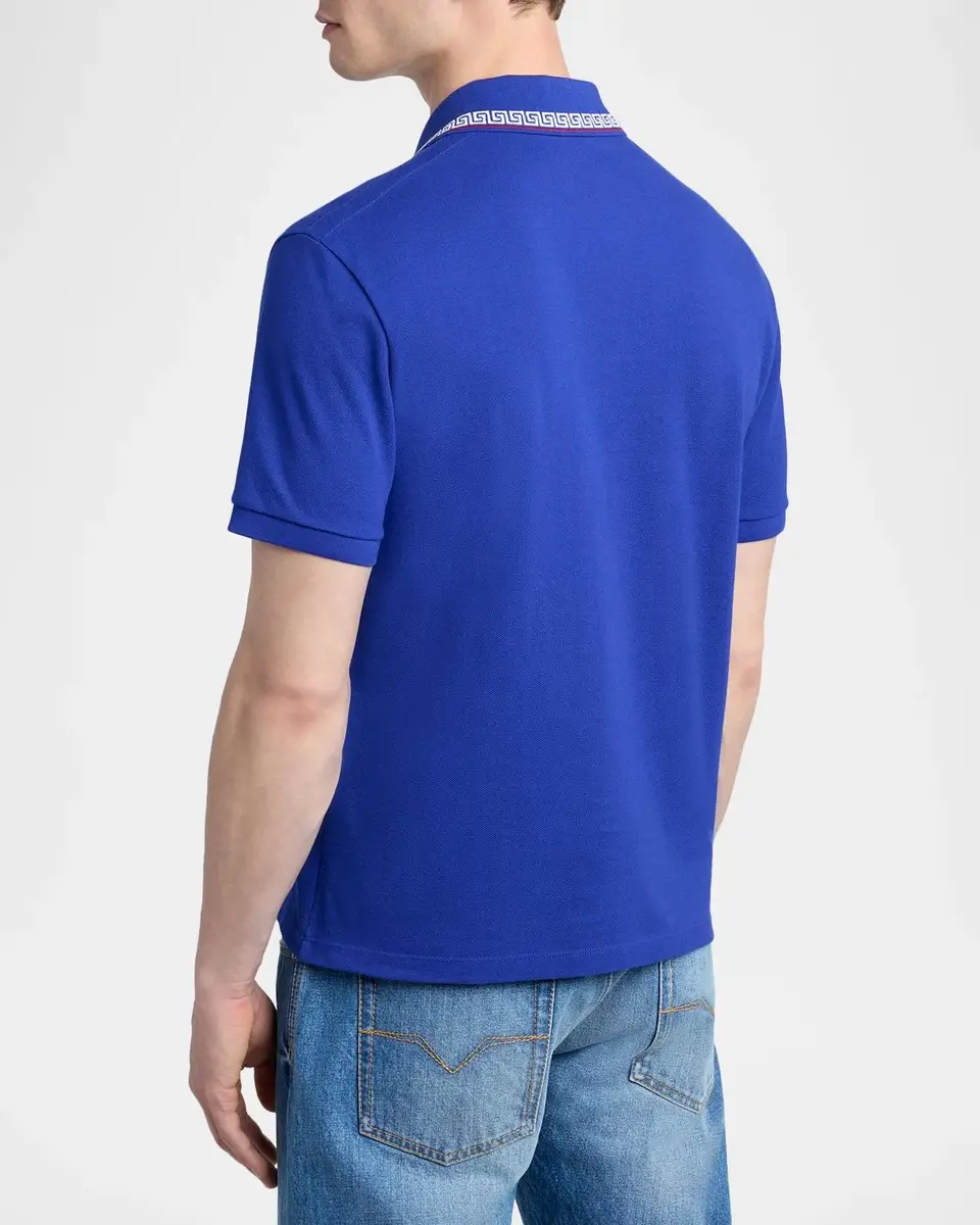 Versace Greca Embroidered Cotton Polo Shirt | Thumbnail 3