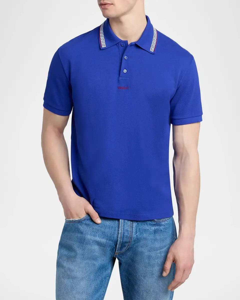 Versace Greca Embroidered Cotton Polo Shirt | Thumbnail 4