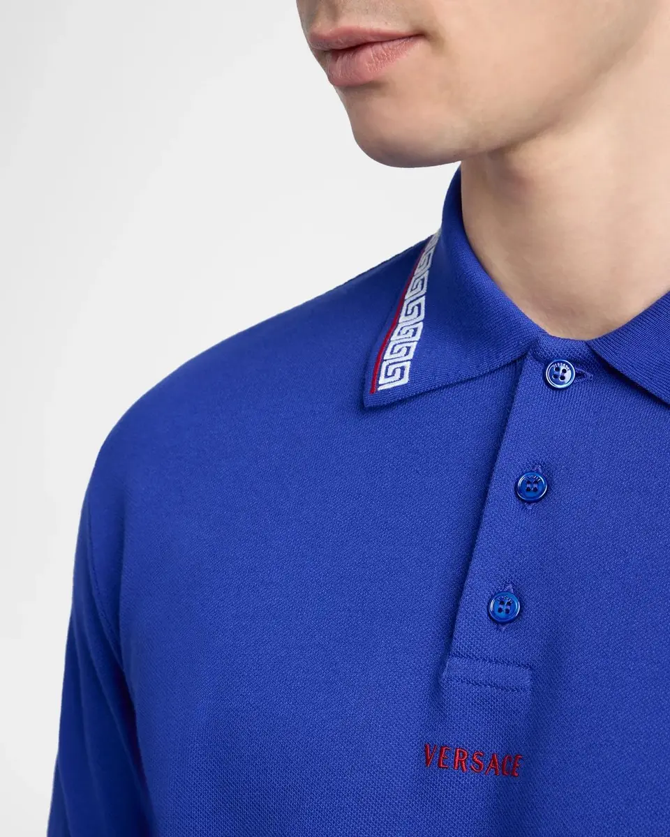Versace Greca Embroidered Cotton Polo Shirt | Thumbnail 5