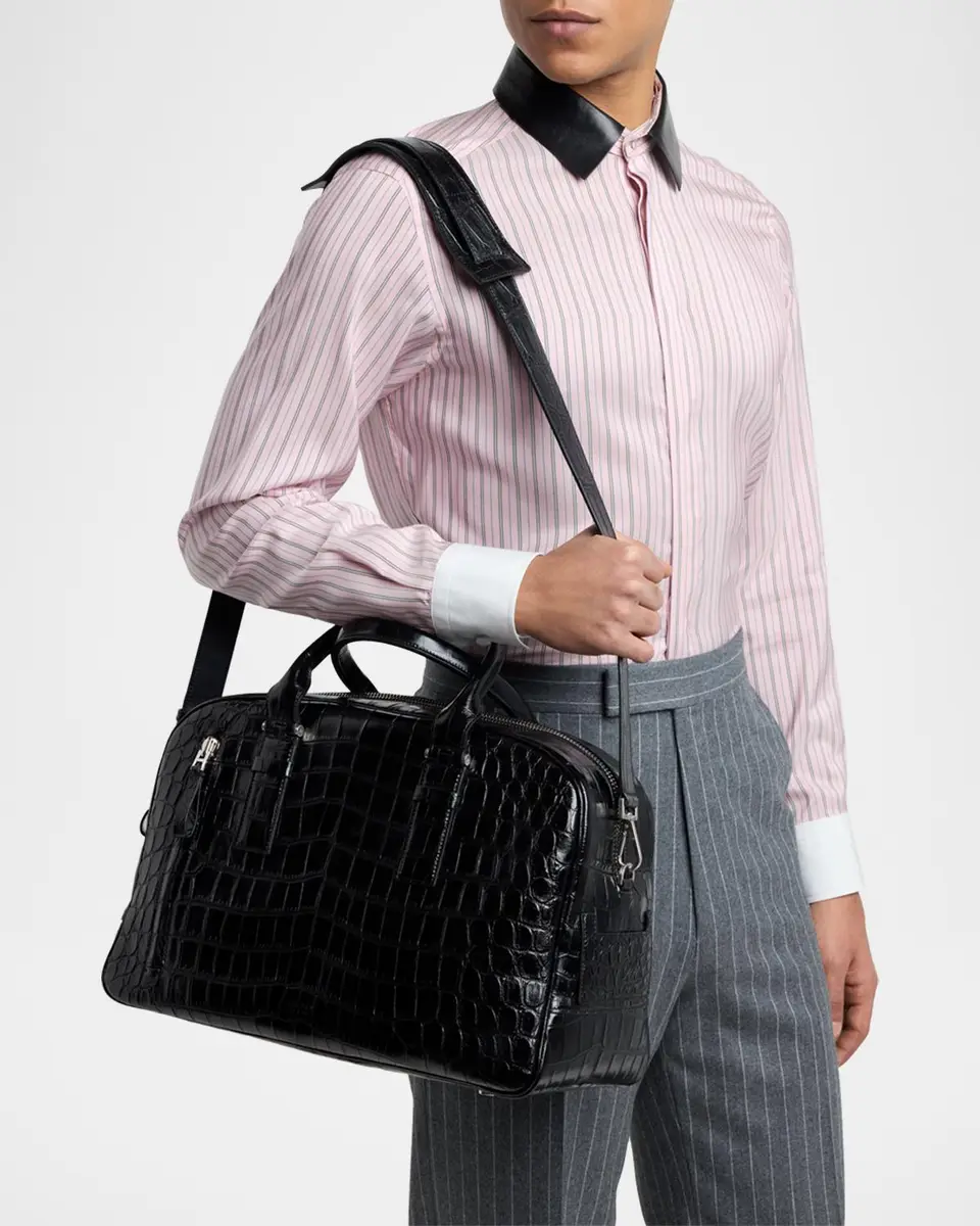 Tom Ford Men's Croc-Embossed Leather Top Handle Bag | Thumbnail 2 Tom Ford Men's Croc-Embossed Leather Top Handle Bag | Thumbnail 2