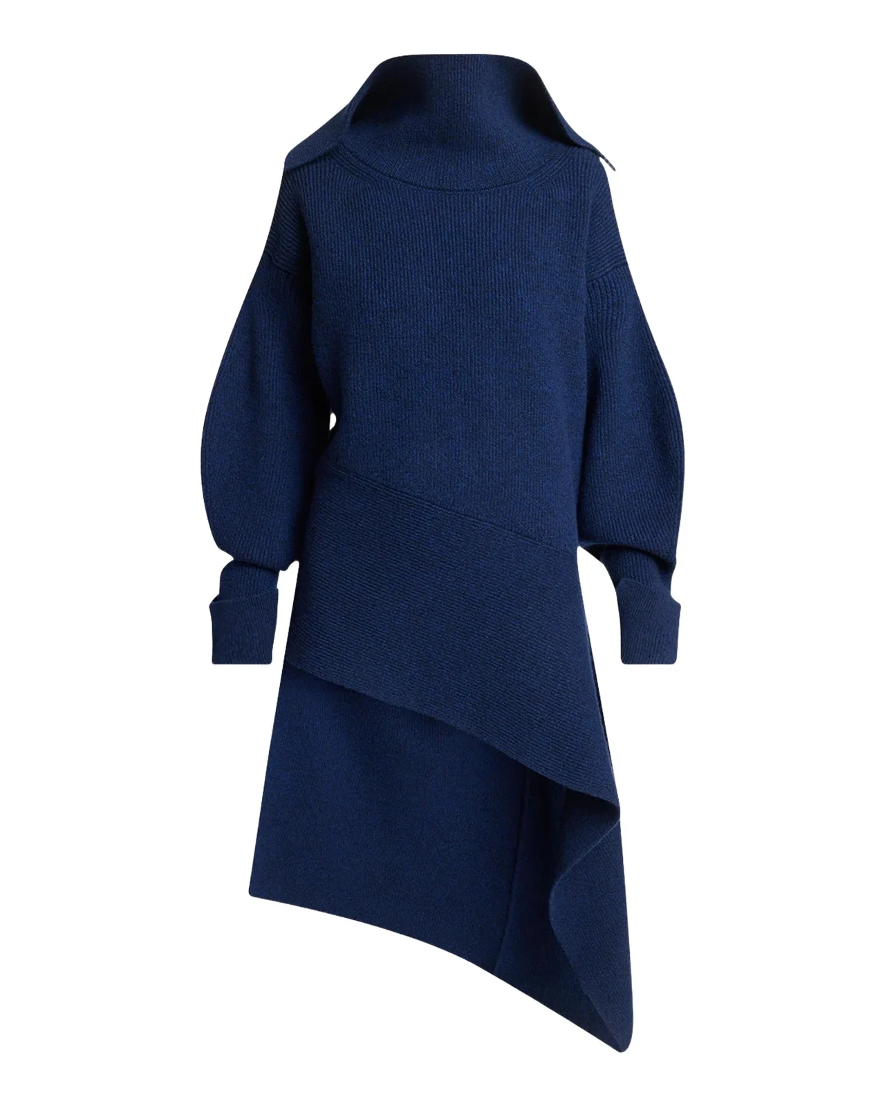 High-Neck Slashed Wool-Cashmere Asymmetric Mini Sweater Dress High-Neck Slashed Wool-Cashmere Asymmetric Mini Sweater Dress