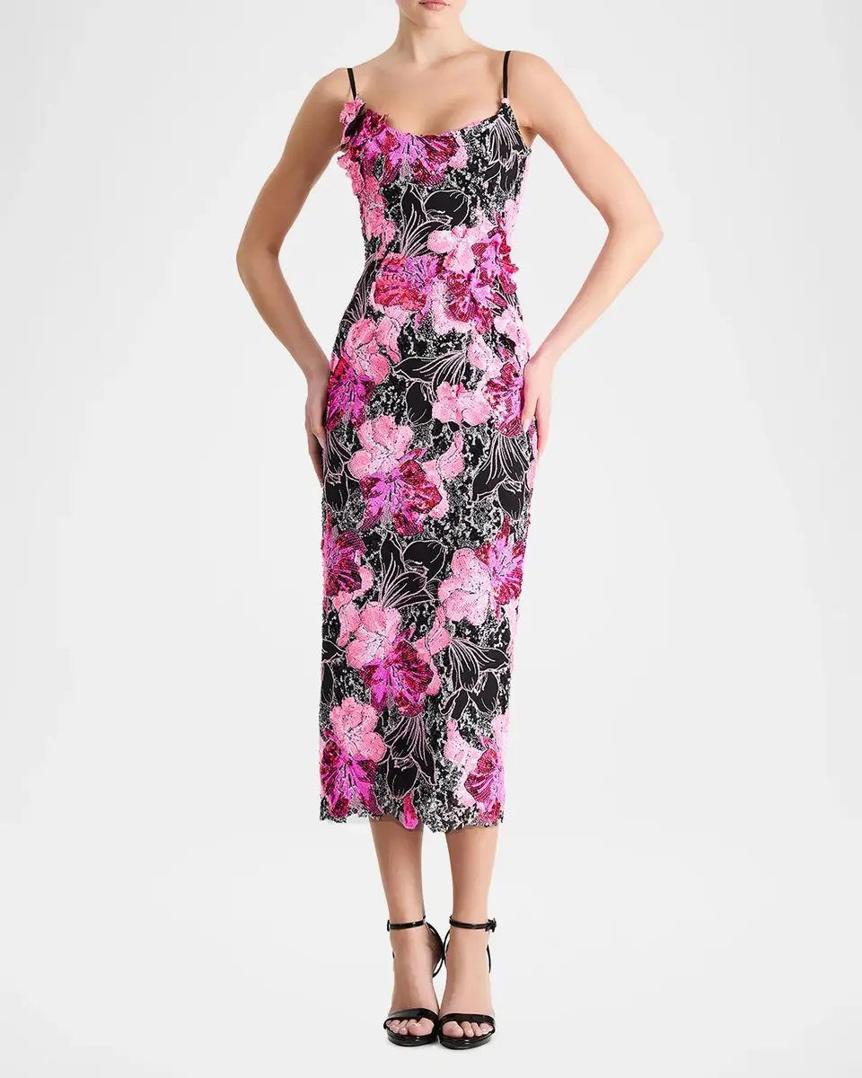 HELSI Emilia Sequin Floral Bodycon Midi Dress | Thumbnail 2 HELSI Emilia Sequin Floral Bodycon Midi Dress | Thumbnail 2