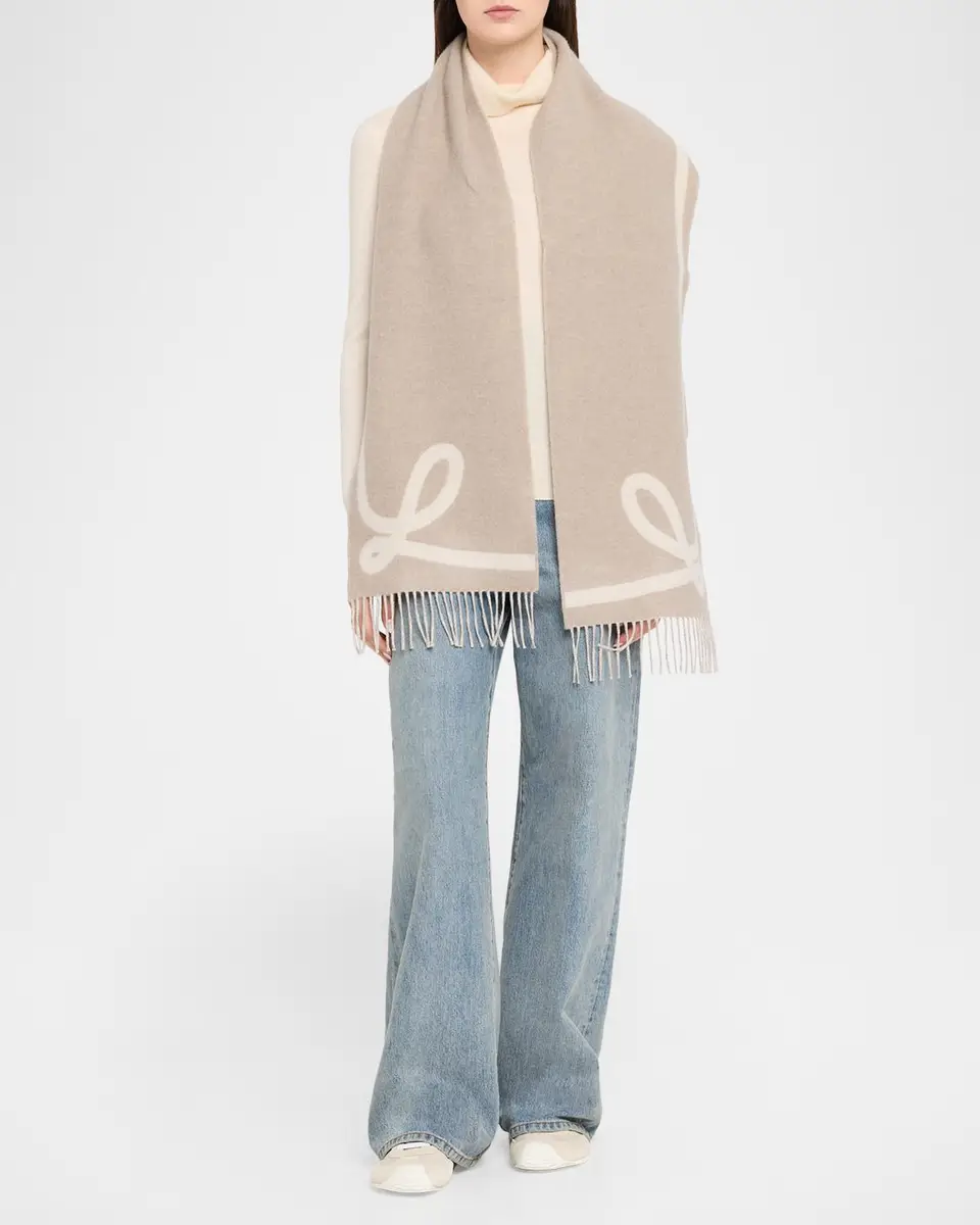 Loewe Men's Logo Wool-Cashmere Jacquard Scarf | Thumbnail 2