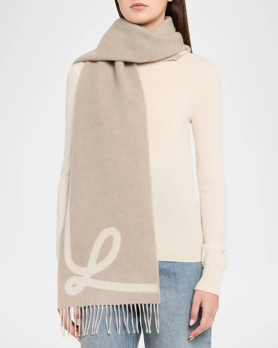 Loewe Men's Logo Wool-Cashmere Jacquard Scarf | Thumbnail 3