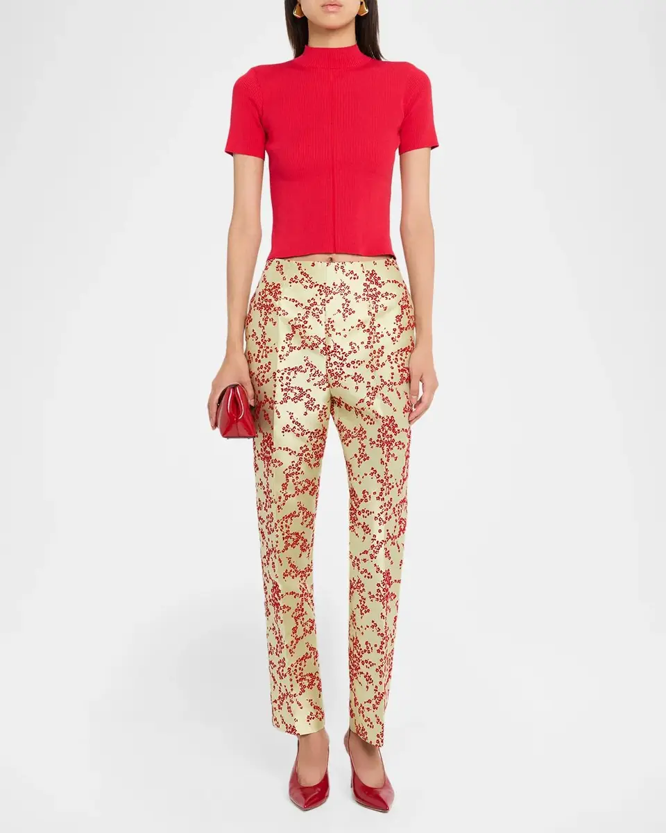 Alberta Ferretti Radzmir Flocked Silk Straight-Leg Crop Pants | Thumbnail 2