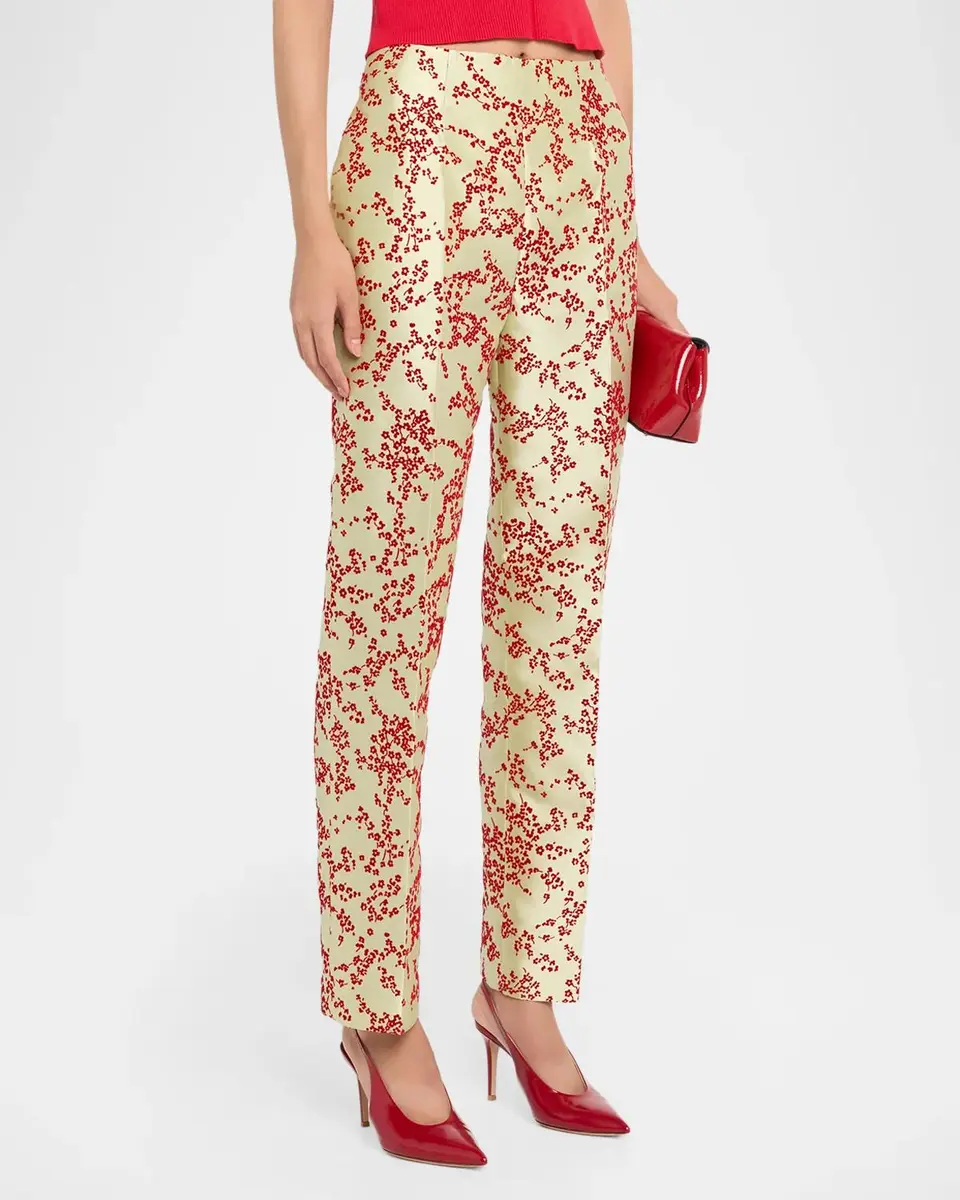 Alberta Ferretti Radzmir Flocked Silk Straight-Leg Crop Pants | Thumbnail 4