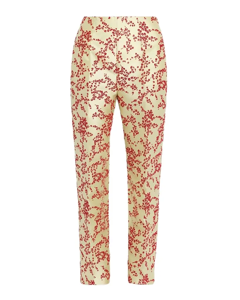 Alberta Ferretti Radzmir Flocked Silk Straight-Leg Crop Pants