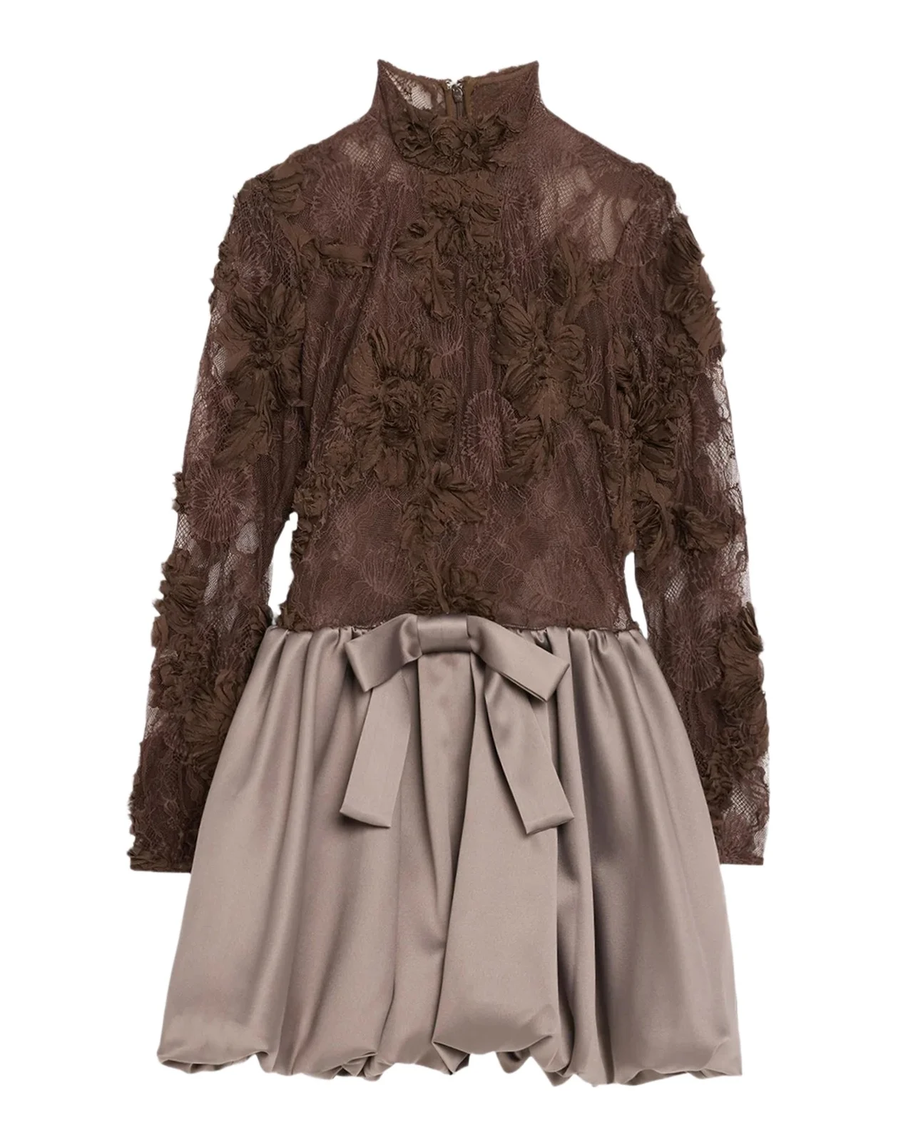 Jette Mixed-Media Lace Bubble Mini Dress