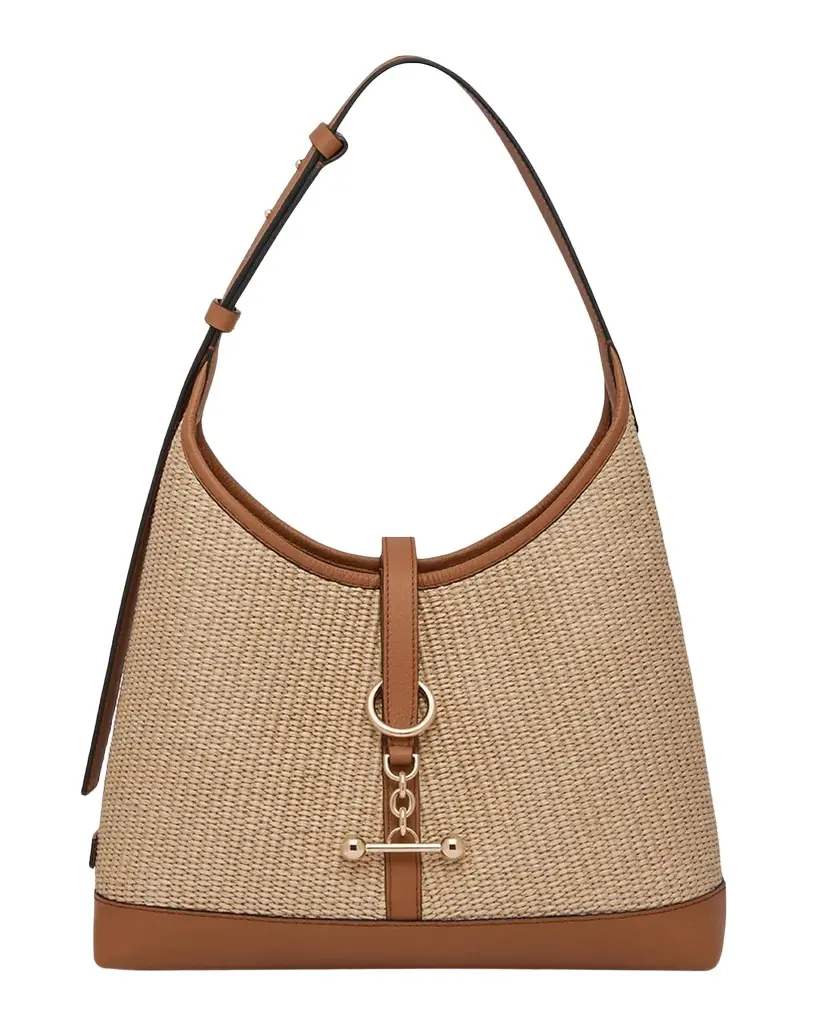 Strathberry Kite Midi Raffia-Effect Hobo Bag