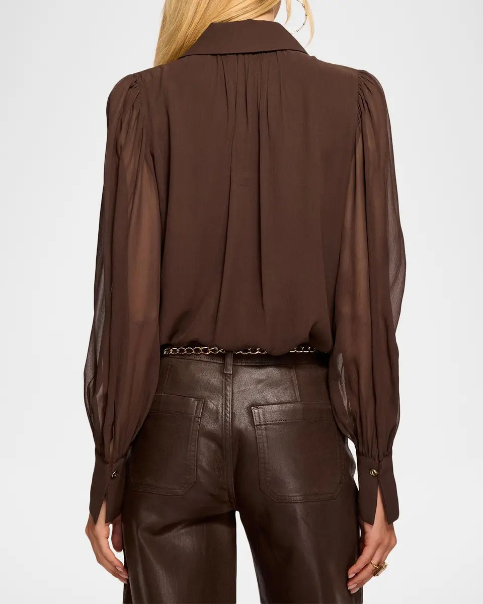 Ramy Brook Claire Ruffle Blouson-Sleeve Silk Blouse | Thumbnail 2 Ramy Brook Claire Ruffle Blouson-Sleeve Silk Blouse | Thumbnail 2