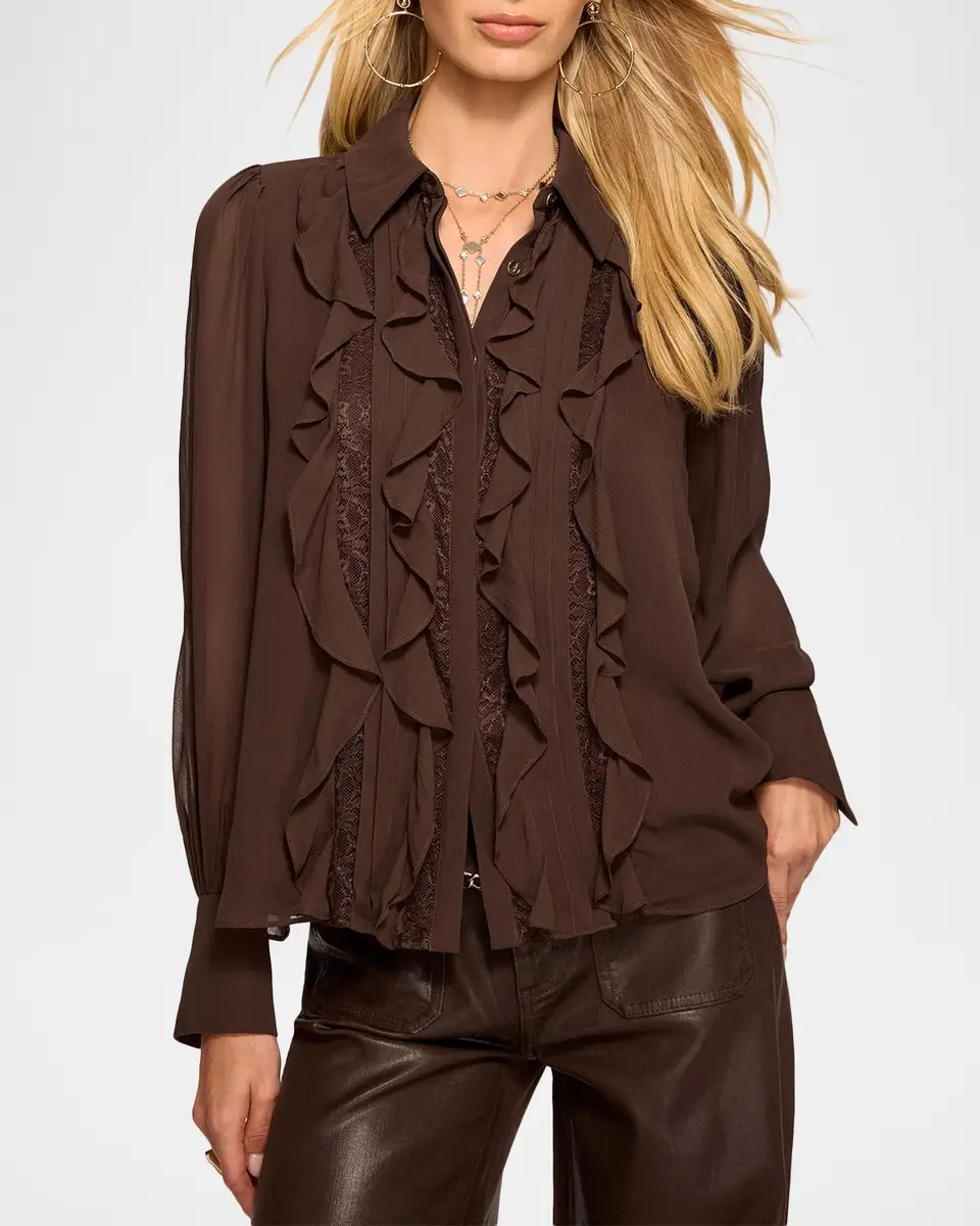 Ramy Brook Claire Ruffle Blouson-Sleeve Silk Blouse | Thumbnail 3 Ramy Brook Claire Ruffle Blouson-Sleeve Silk Blouse | Thumbnail 3