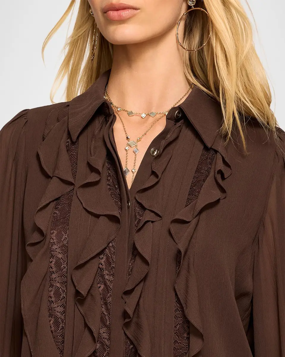 Ramy Brook Claire Ruffle Blouson-Sleeve Silk Blouse | Thumbnail 4 Ramy Brook Claire Ruffle Blouson-Sleeve Silk Blouse | Thumbnail 4