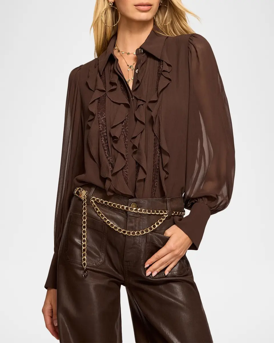 Ramy Brook Claire Ruffle Blouson-Sleeve Silk Blouse | Thumbnail 5 Ramy Brook Claire Ruffle Blouson-Sleeve Silk Blouse | Thumbnail 5