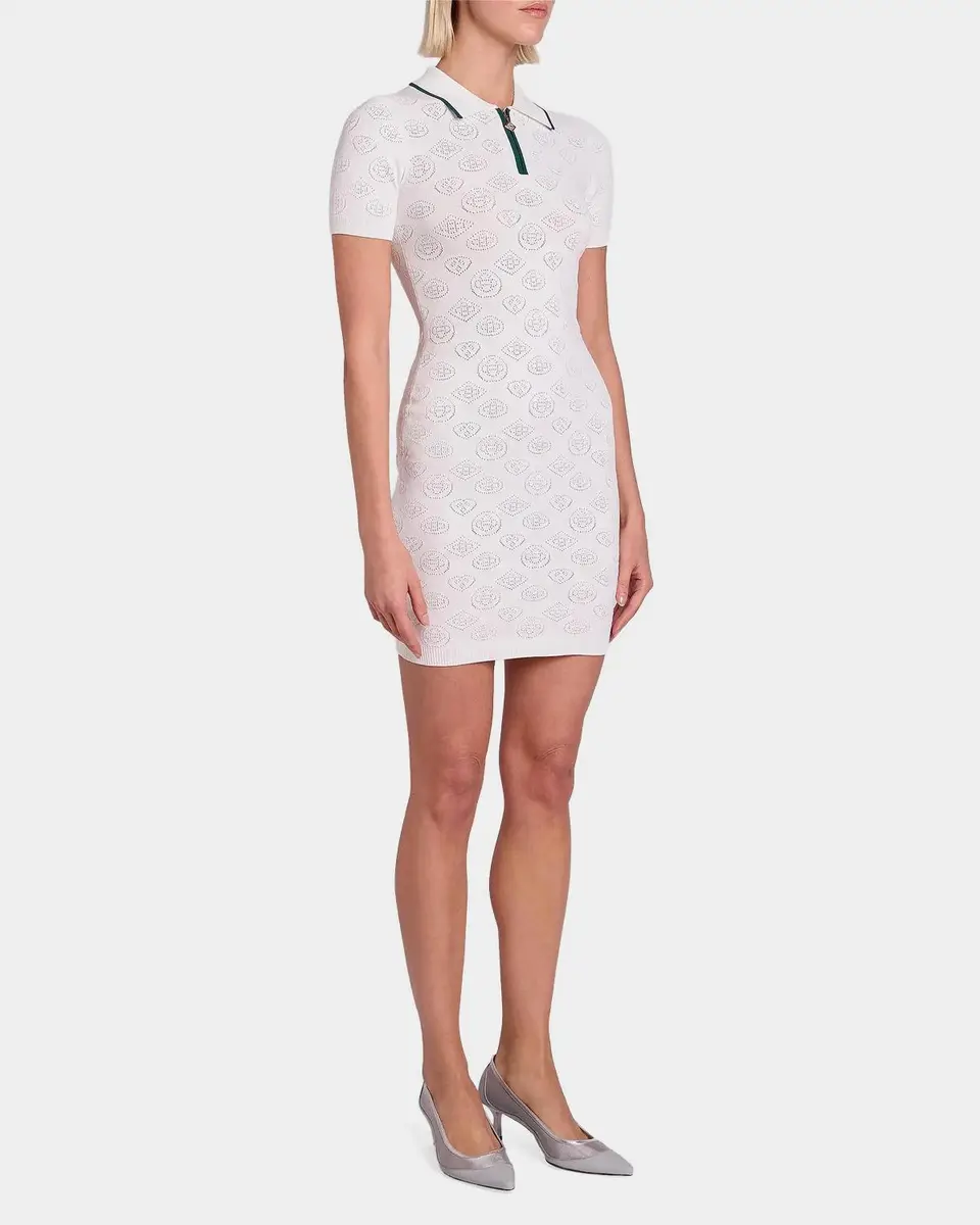 Casablanca Short-Sleeve Monogram Pointelle Knit Mini Polo Dress | Thumbnail 5