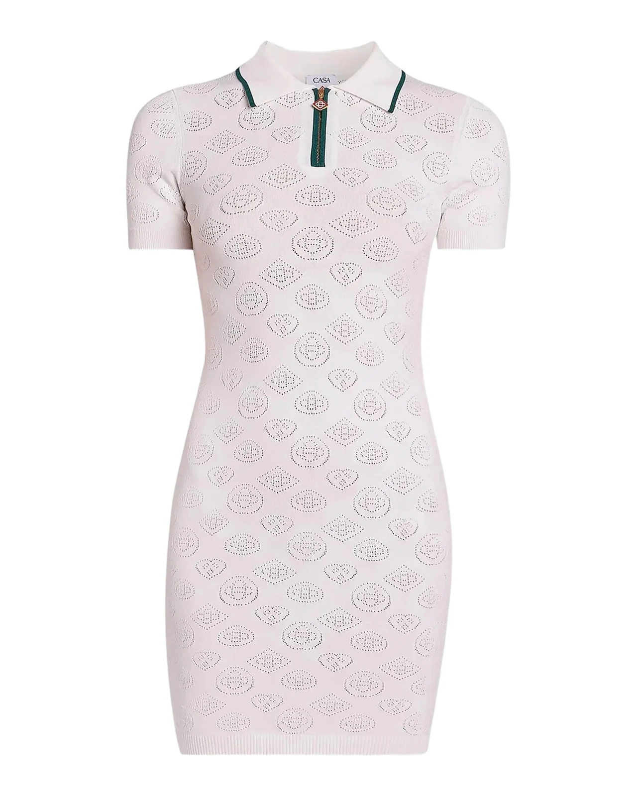 Short-Sleeve Monogram Pointelle Knit Mini Polo Dress