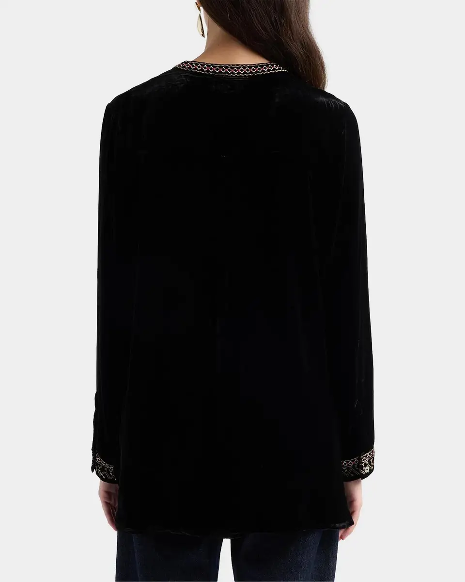 Johnny Was Floral-Embroidered Velvet Henley Tunic | Thumbnail 3 Johnny Was Floral-Embroidered Velvet Henley Tunic | Thumbnail 3
