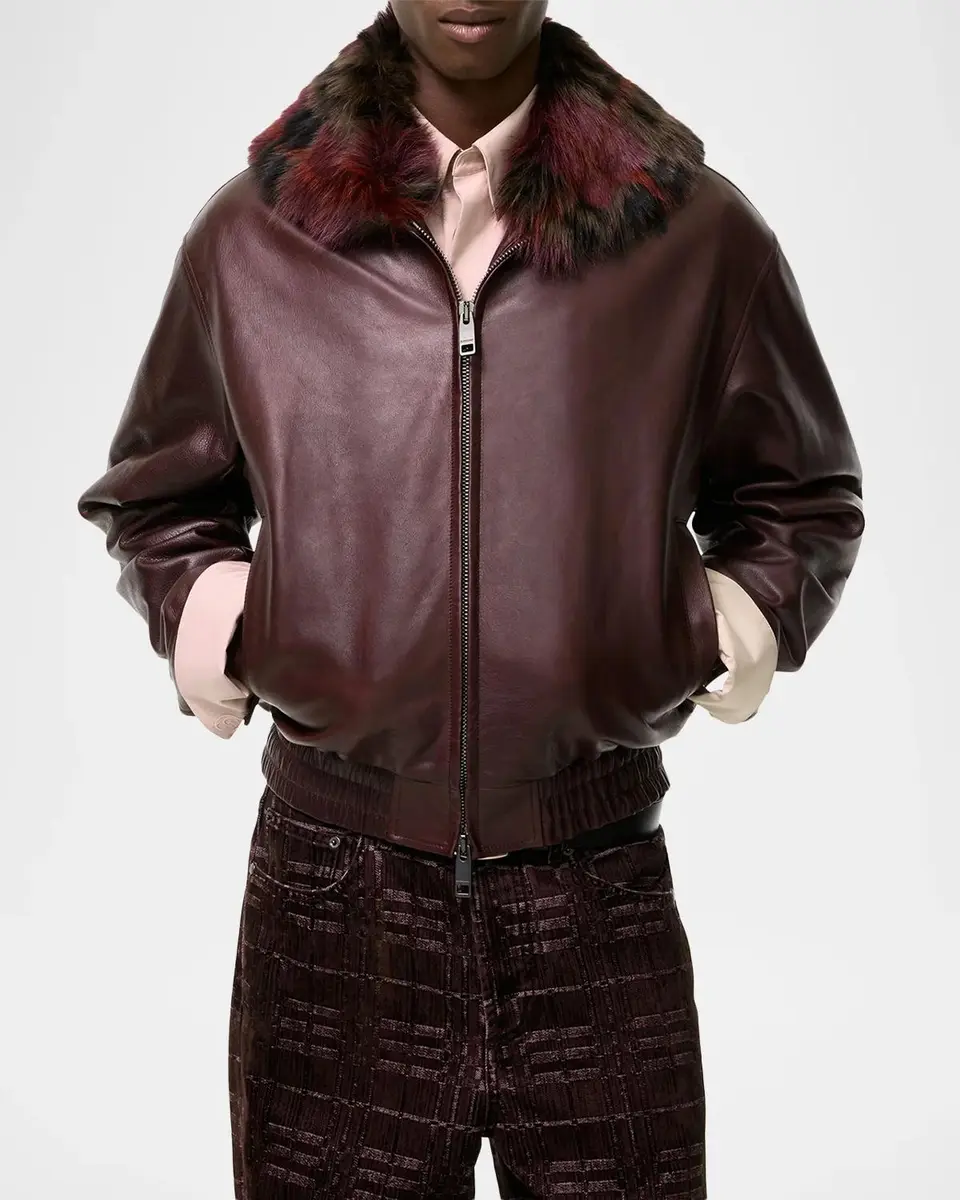 Burberry Men's Latchford Shearling-Collar Leather Jacket | Thumbnail 3 Burberry Men's Latchford Shearling-Collar Leather Jacket | Thumbnail 3