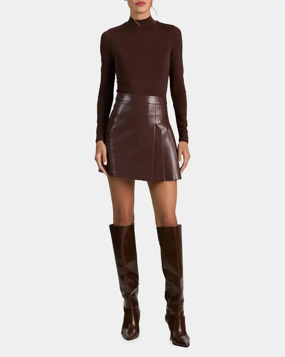Alice + Olivia Chara Mixed-Media Pleated-Skirt Mini Dress | Thumbnail 2 Alice + Olivia Chara Mixed-Media Pleated-Skirt Mini Dress | Thumbnail 2