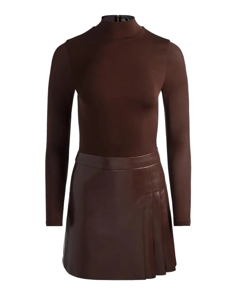 Alice + Olivia Chara Mixed-Media Pleated-Skirt Mini Dress