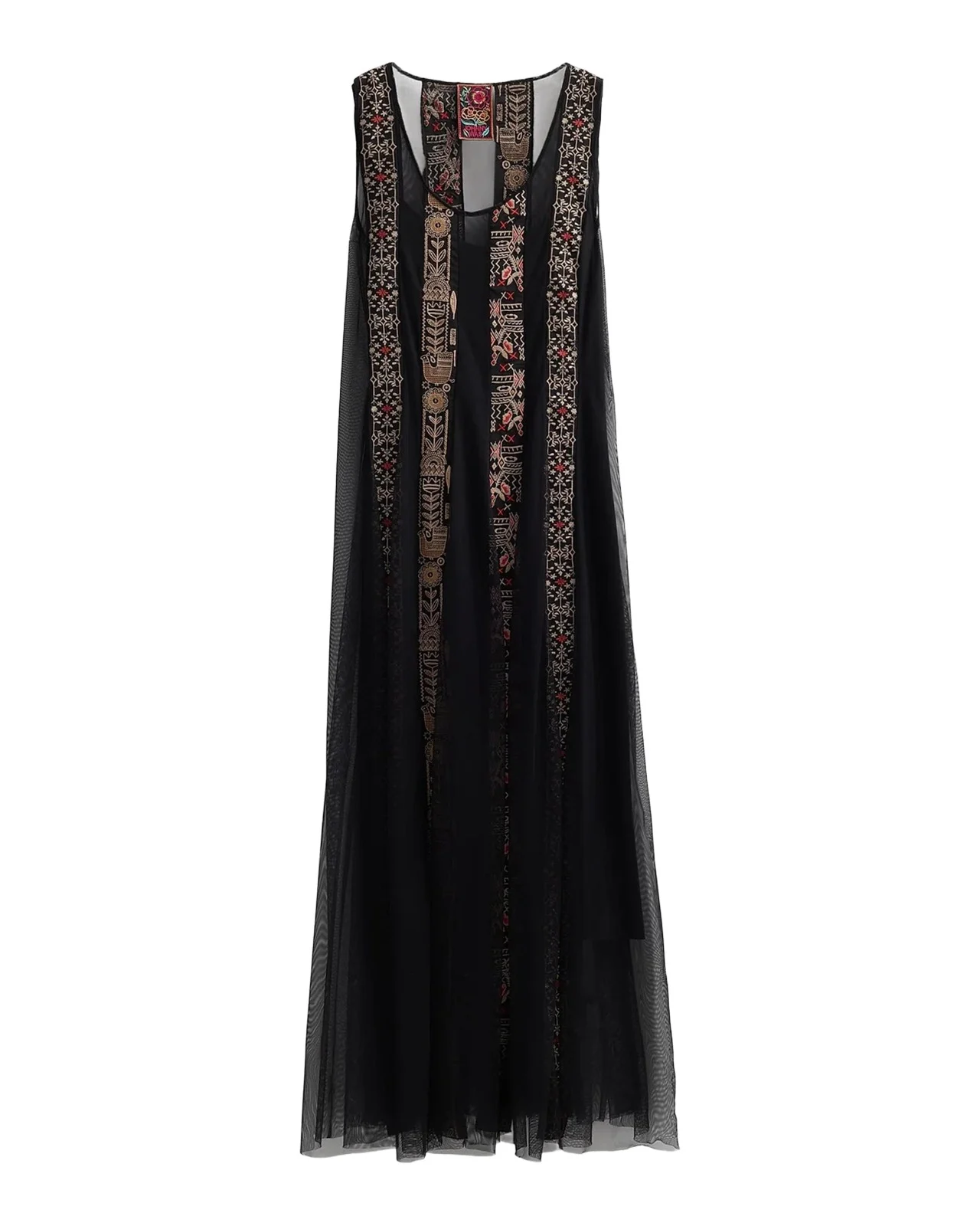 Johnny Was Ilenia Geometric Embroidered Mesh Maxi Dress