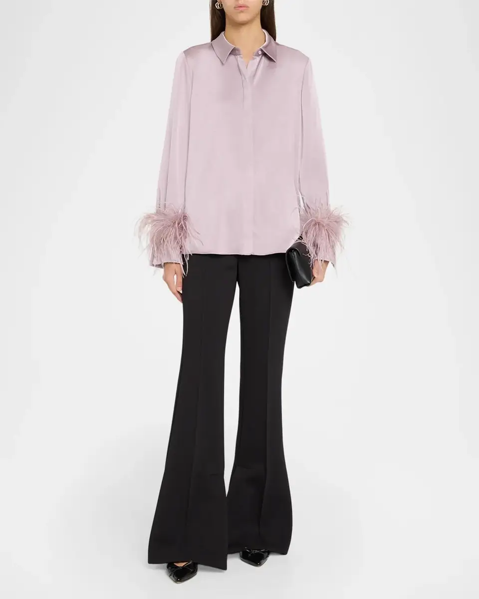 Ungaro Luna Feather-Cuff Satin Blouse | Thumbnail 2 Ungaro Luna Feather-Cuff Satin Blouse | Thumbnail 2